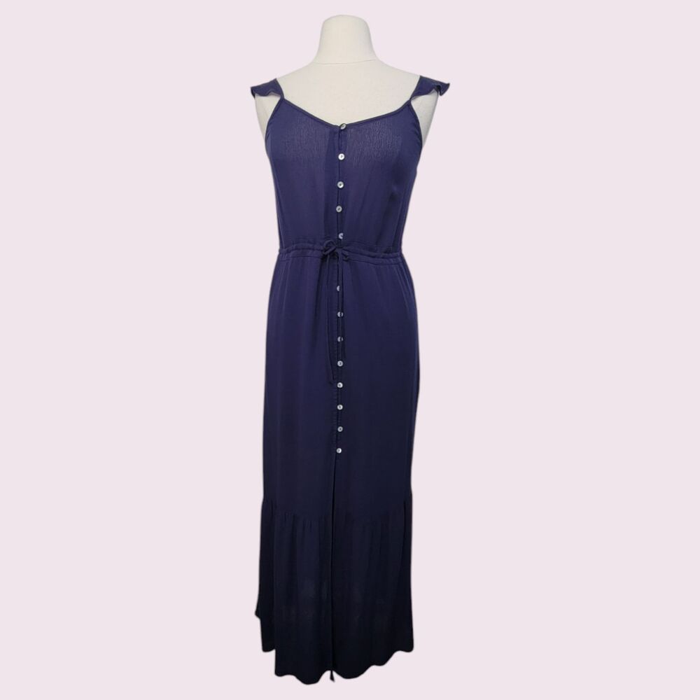 CARLY JEAN LOS ANGELES Navy Blue Leighton Maxi Dress Sz M Gauzy Beachy Boho